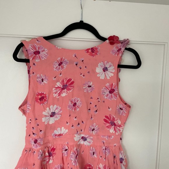 LoveShackFancy Shayna Mini Dress Daisy Print Flower Applique Tiered Skirt V-neck - Picture 12 of 13
